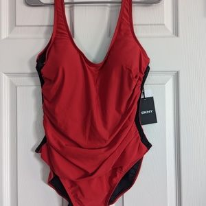 DKNY Red One Piece Bathing Suit Size 16